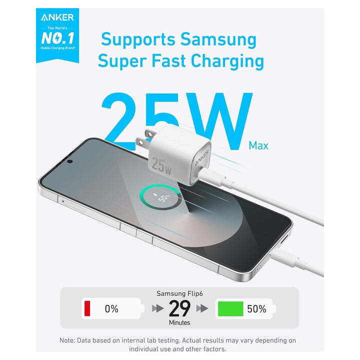 Anker 25W USB C Charger Block, Compact and Foldable, Supports PPS Fast Charging for Galaxy S24/Z Fold/Z Flip/Tab, iPhone, iPad (Cable Not Included) (White) - Just Closeouts Canada Inc.