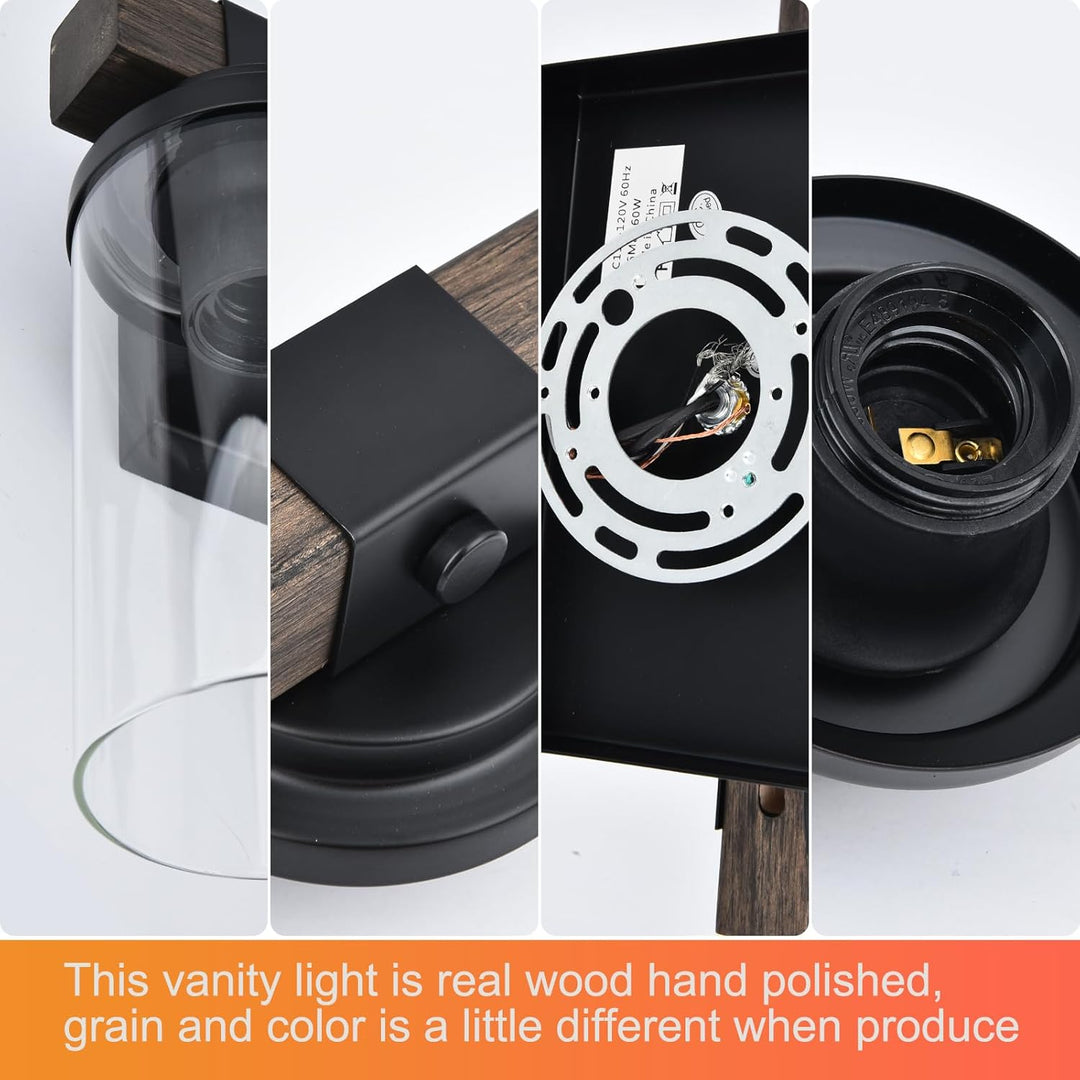 Bathroom Lights Fixtures Over Mirror Rustic Farmhouse Vanity Lights for Bathroom 2 Light Industrial Matte Black Wood Wall Light Vintage Wall Sconce Lighting for Bathroom Bedroom Hallway - Just Closeouts Canada Inc.