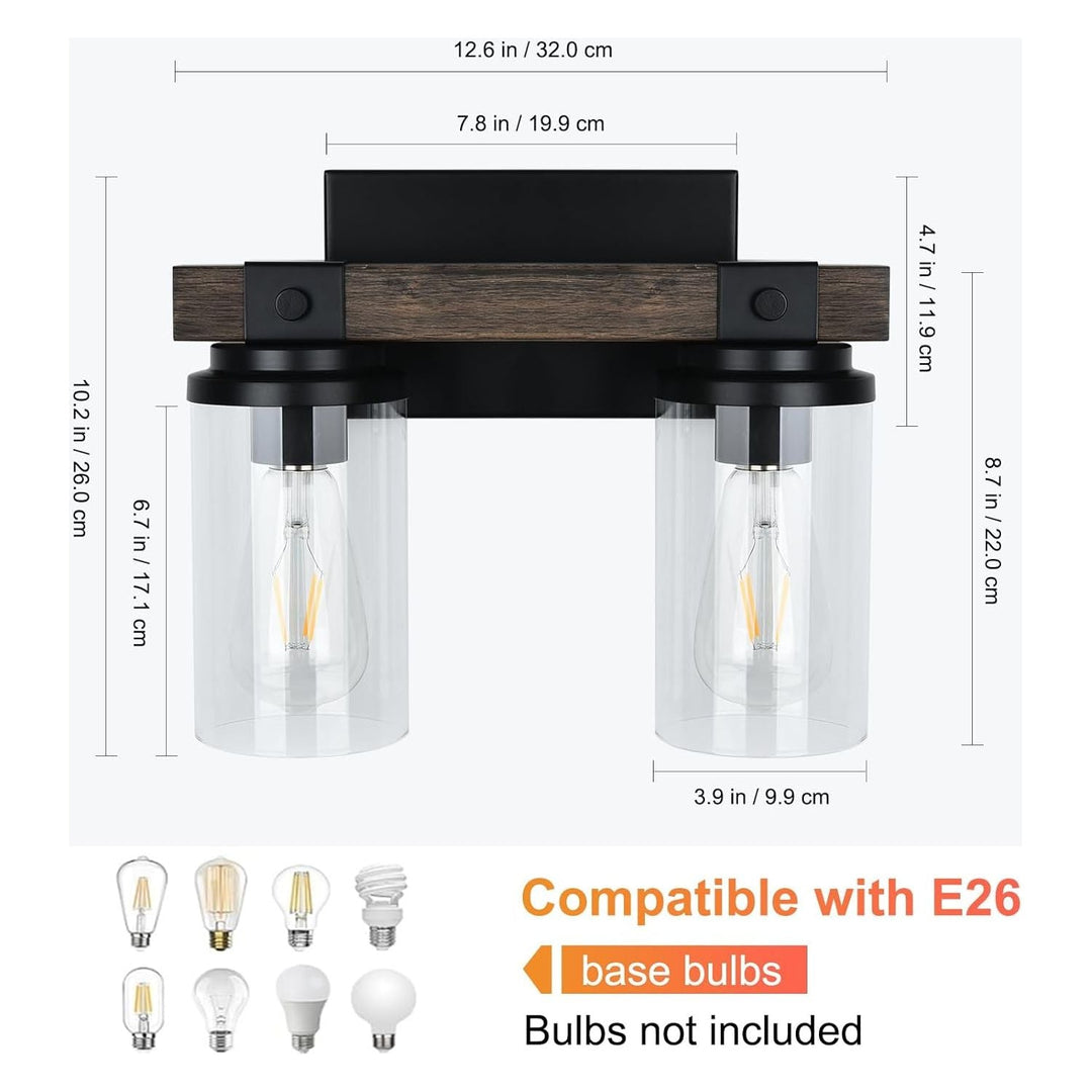 Bathroom Lights Fixtures Over Mirror Rustic Farmhouse Vanity Lights for Bathroom 2 Light Industrial Matte Black Wood Wall Light Vintage Wall Sconce Lighting for Bathroom Bedroom Hallway - Just Closeouts Canada Inc.