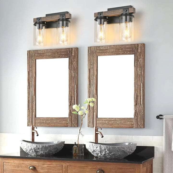Bathroom Lights Fixtures Over Mirror Rustic Farmhouse Vanity Lights for Bathroom 2 Light Industrial Matte Black Wood Wall Light Vintage Wall Sconce Lighting for Bathroom Bedroom Hallway - Just Closeouts Canada Inc.