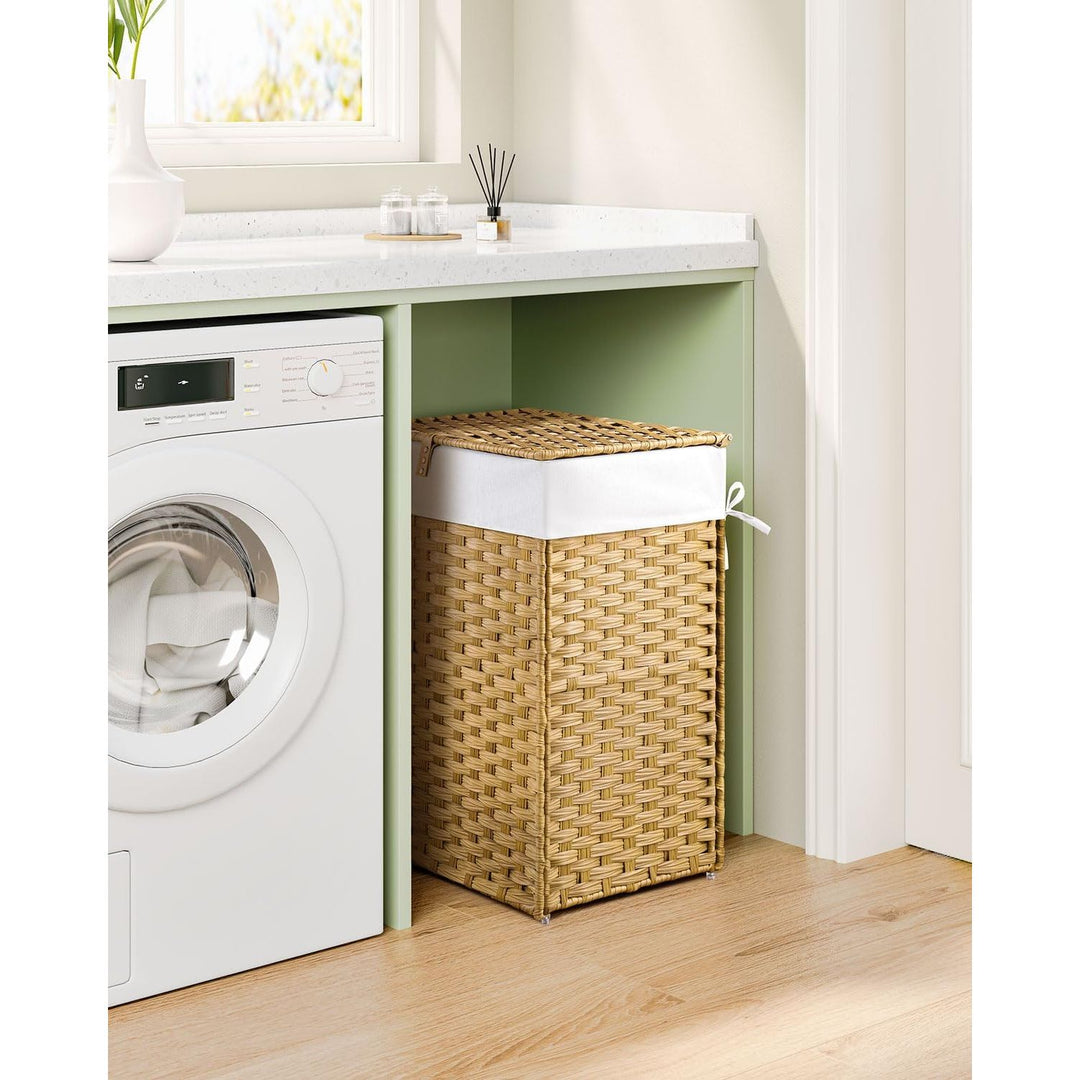Greenstell Laundry Hamper with Lid, 60L Clothes Hamper with 2 Removable Liner Bags & 2 Mesh Laundry Bags, Handwoven Synthetic Rattan Laundry Basket for Clothes, Toys in Bathroom, Bedroom Natural 4 - Just Closeouts Canada Inc.