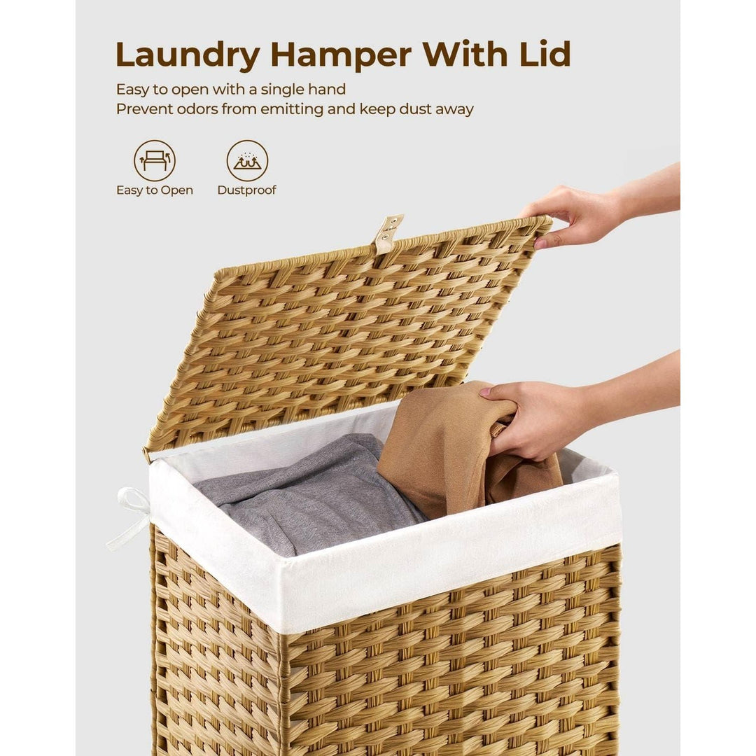 Greenstell Laundry Hamper with Lid, 60L Clothes Hamper with 2 Removable Liner Bags & 2 Mesh Laundry Bags, Handwoven Synthetic Rattan Laundry Basket for Clothes, Toys in Bathroom, Bedroom Natural 4 - Just Closeouts Canada Inc.