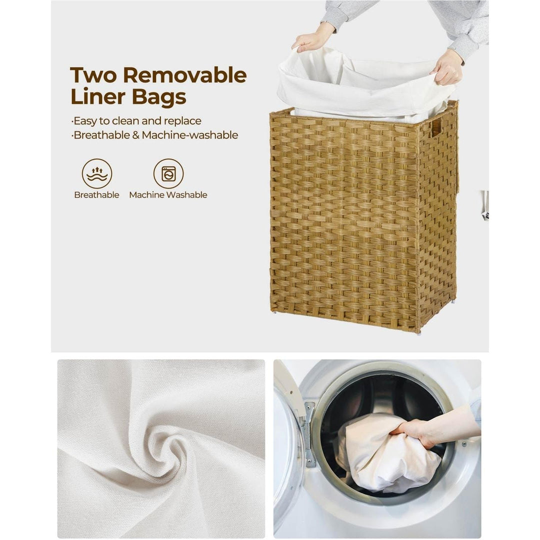 Greenstell Laundry Hamper with Lid, 60L Clothes Hamper with 2 Removable Liner Bags & 2 Mesh Laundry Bags, Handwoven Synthetic Rattan Laundry Basket for Clothes, Toys in Bathroom, Bedroom Natural 4 - Just Closeouts Canada Inc.