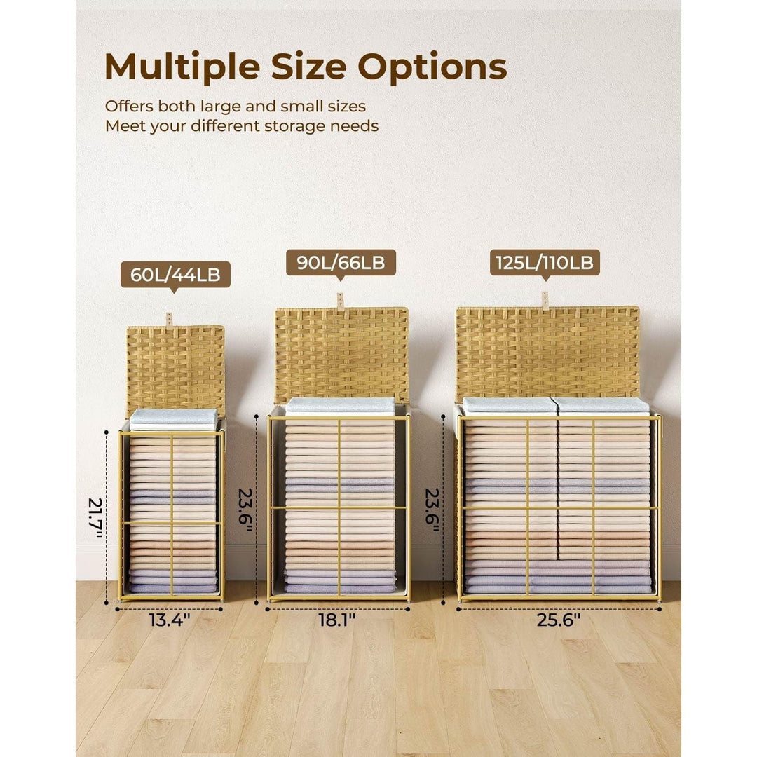 Greenstell Laundry Hamper with Lid, 60L Clothes Hamper with 2 Removable Liner Bags & 2 Mesh Laundry Bags, Handwoven Synthetic Rattan Laundry Basket for Clothes, Toys in Bathroom, Bedroom Natural 4 - Just Closeouts Canada Inc.