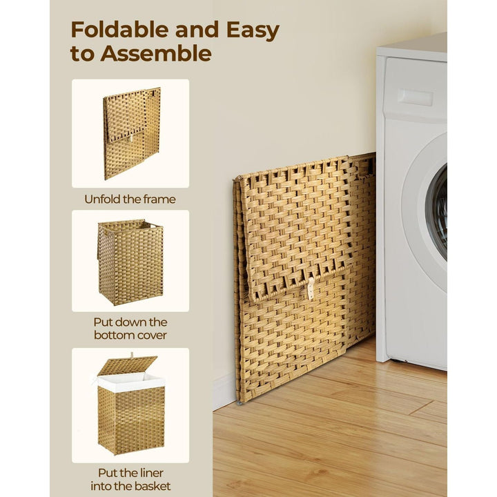Greenstell Laundry Hamper with Lid, 60L Clothes Hamper with 2 Removable Liner Bags & 2 Mesh Laundry Bags, Handwoven Synthetic Rattan Laundry Basket for Clothes, Toys in Bathroom, Bedroom Natural 4 - Just Closeouts Canada Inc.
