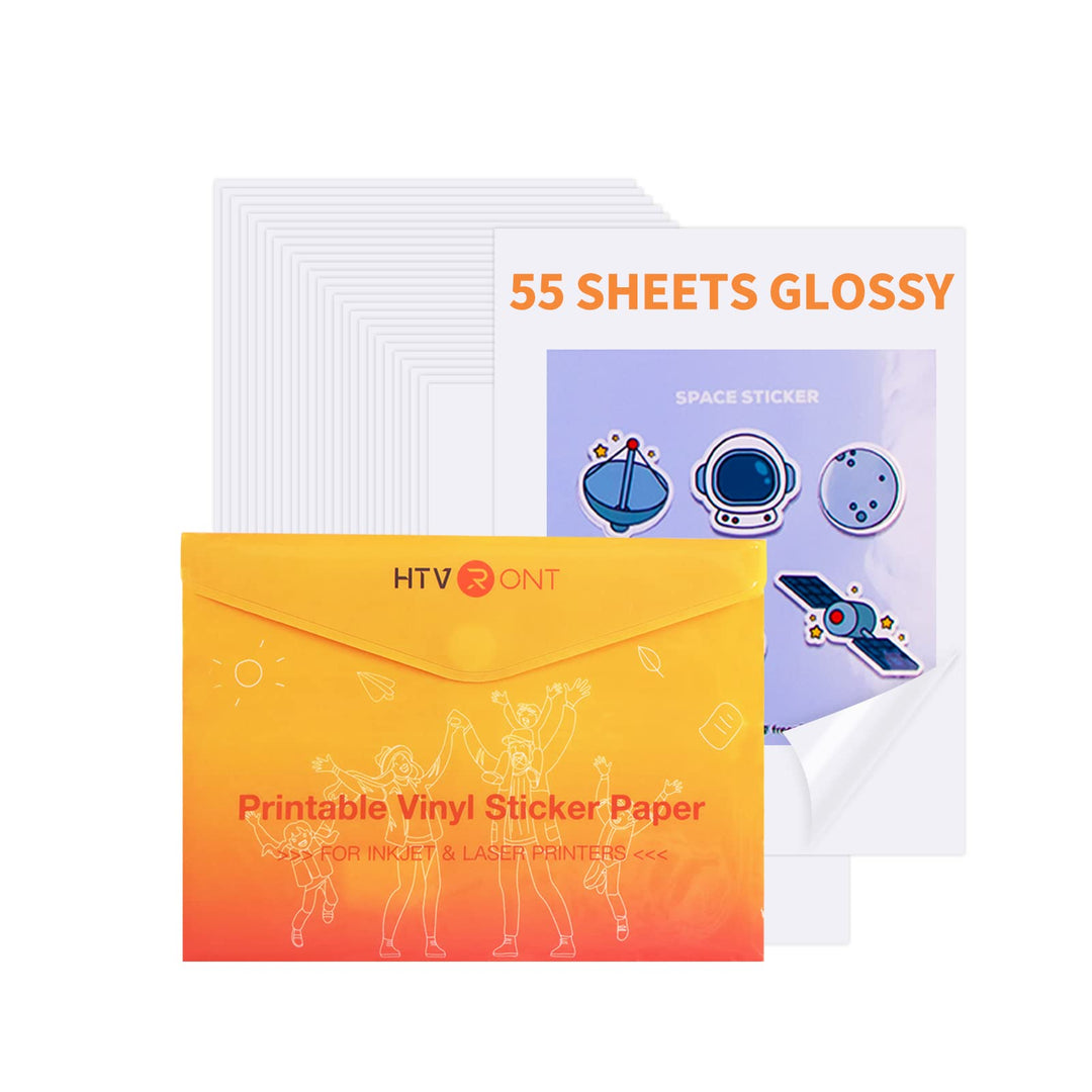 HTVRONT Printable Vinyl Sticker Paper - 55 Sheets Glossy Sticker Paper for Inkjet Printer & Laser Printer, Waterproof Sticker Paper Dries Quickly & Tear Resistant,8.5"x11" - Just Closeouts Canada Inc.