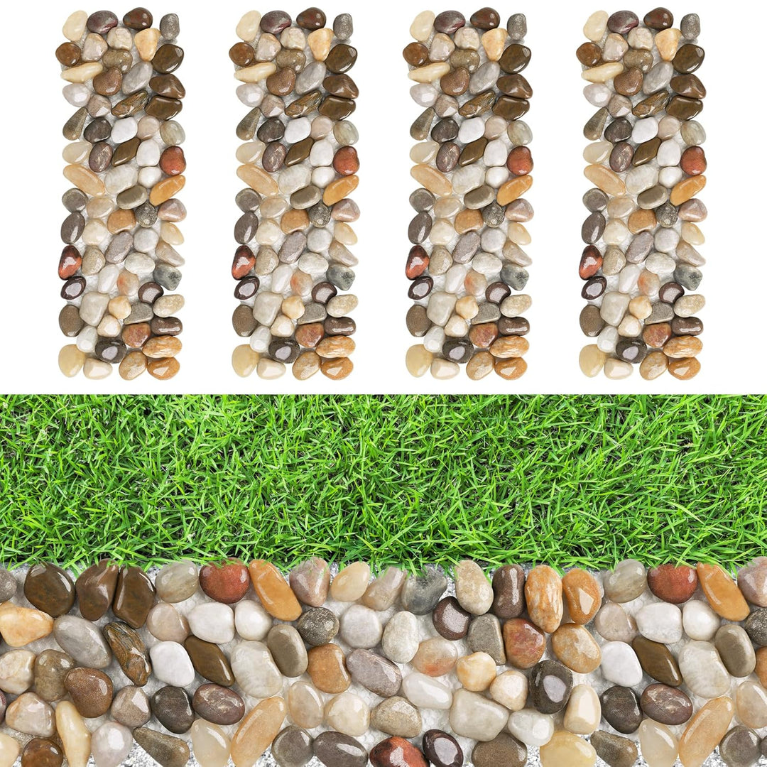 River Rock Stepping Stones Outdoor for Garden Walkway, 3 Pcs 12" L x 4" W Rectangle Shape Paver Step Stones Polished Pebble River Stone Mat for Yard Lawn Patio Pathway Walk Way - Just Closeouts Canada Inc.
