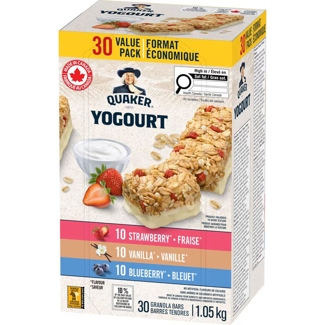 Quaker Yogurt Variety Pack Strawberry Blueberry Vanilla 30 Granola Bars, 1.05kg