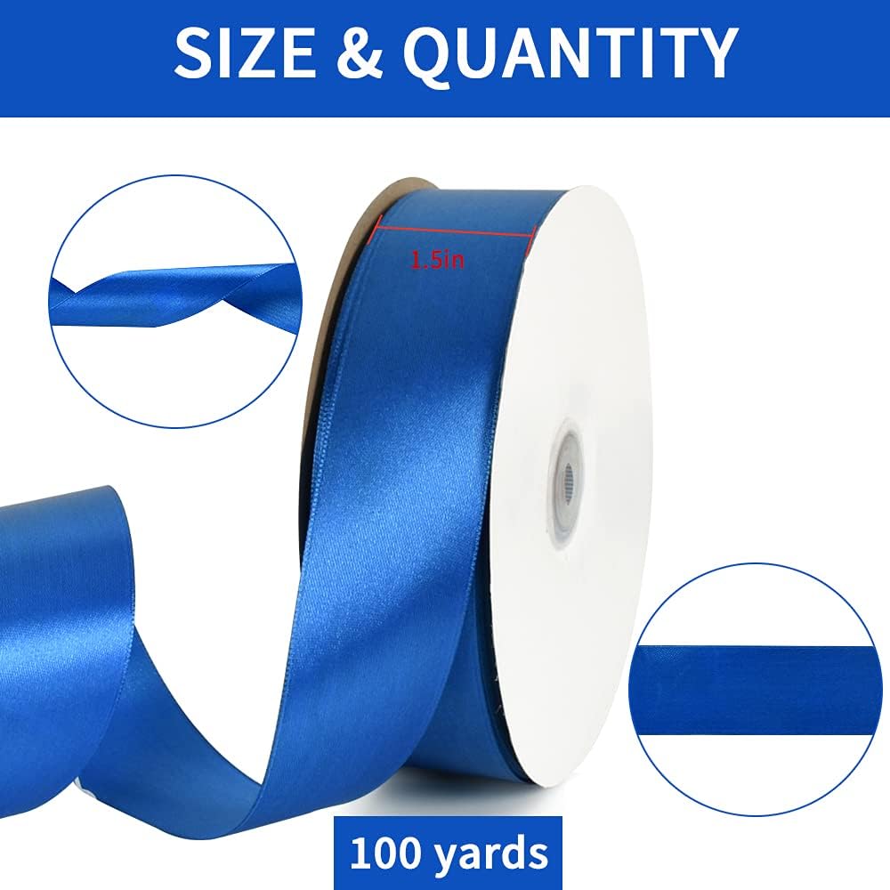 1-1/2 Inch (40mm) x 100 Yards Royal Blue Wide Satin Ribbon Solid Fabric Ribbon for Gift Wrapping Chair Sash Valentine's Day Wedding Birthday Party Decoration Hair Floral Craft Sewing - Just Closeouts Canada Inc.