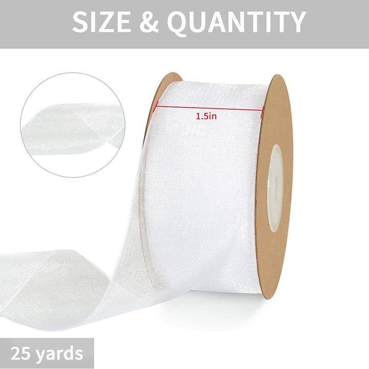 1-1/2 Inch White Organza Ribbon 25 Yards Sheer Chiffon Ribbons for Crafts Wedding Christmas Tree Decorations Valentine's Day Gift Wrapping Bow Making Floral Bouquets Wrapping - Just Closeouts Canada Inc.