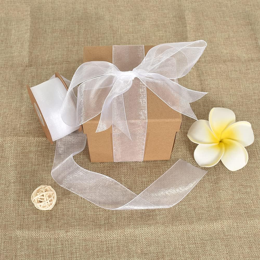 1-1/2 Inch White Organza Ribbon 25 Yards Sheer Chiffon Ribbons for Crafts Wedding Christmas Tree Decorations Valentine's Day Gift Wrapping Bow Making Floral Bouquets Wrapping - Just Closeouts Canada Inc.