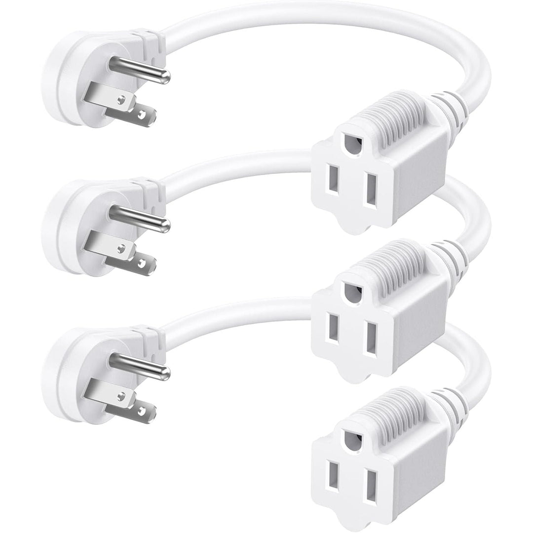 1 Foot Extension Cord, Low Profile Angled Flat Plug, 3 Prong Grounded Wire, SJT 14 AWG Flexible Power Cord, Rated for Indoor Use, Christmas, White, ETL Listed, 3 Pack - Just Closeouts Canada Inc.X002OI55YD
