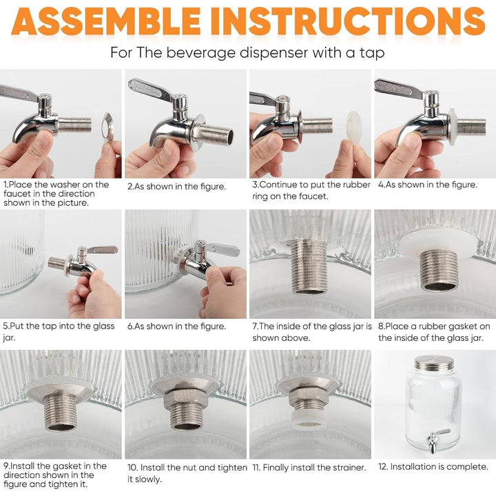 1 Gallon Glass Drink Dispenser for Parties 2Pack, Beverage Dispenser with Wood Stand, Drink Dispenser with 304 Stainless Steel Spigot Leakproof - Just Closeouts Canada Inc.