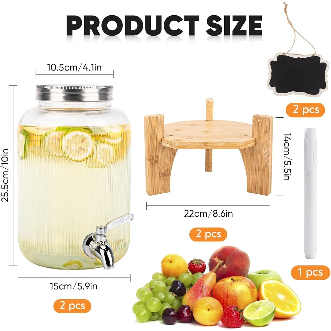 1 Gallon Glass Drink Dispenser for Parties 2Pack, Beverage Dispenser with Wood Stand, Drink Dispenser with 304 Stainless Steel Spigot Leakproof - Just Closeouts Canada Inc.