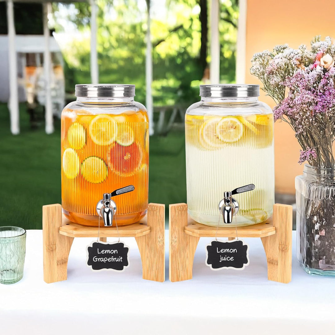 1 Gallon Glass Drink Dispenser for Parties 2Pack, Beverage Dispenser with Wood Stand, Drink Dispenser with 304 Stainless Steel Spigot Leakproof - Just Closeouts Canada Inc.