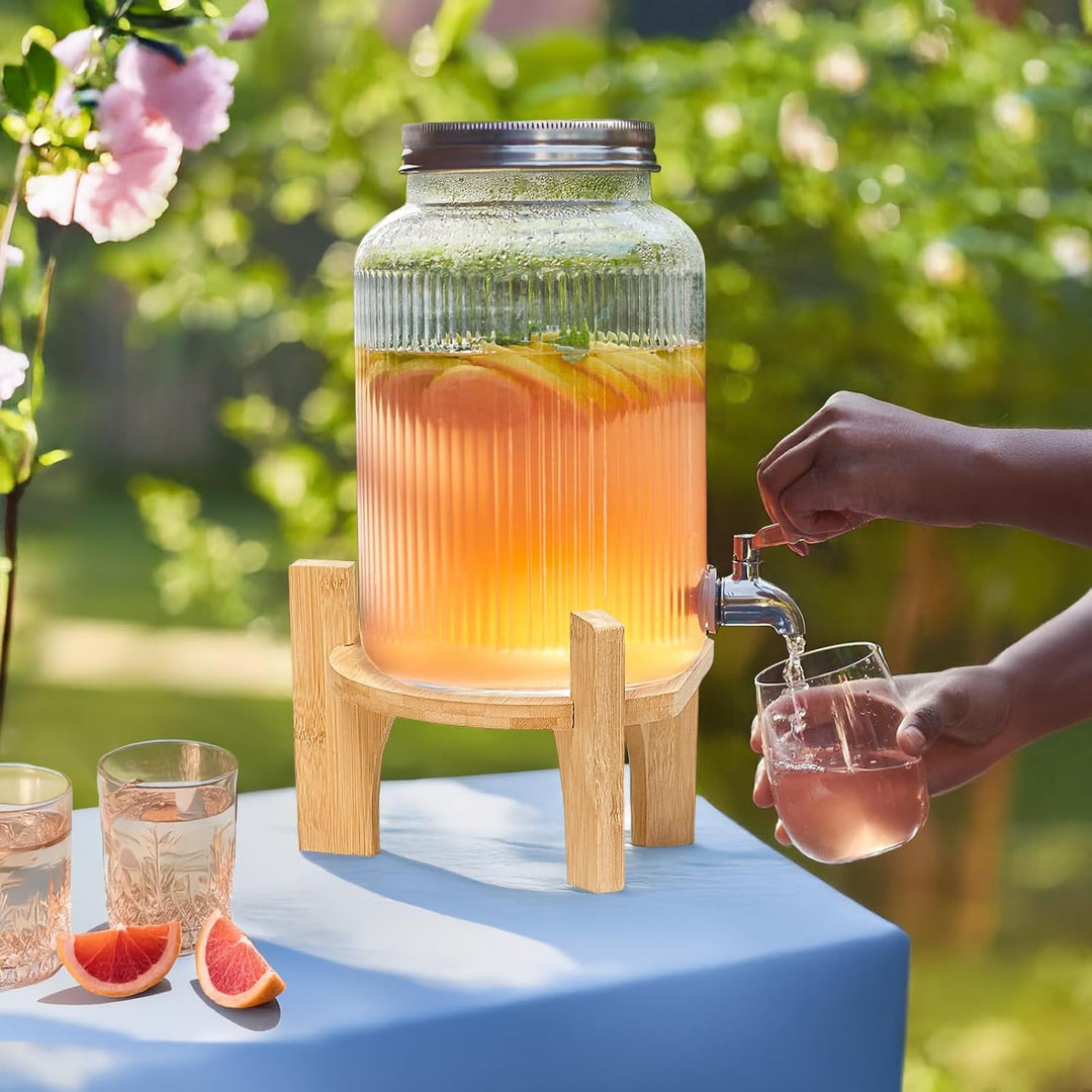 1 Gallon Glass Drink Dispenser for Parties 2Pack, Beverage Dispenser with Wood Stand, Drink Dispenser with 304 Stainless Steel Spigot Leakproof - Just Closeouts Canada Inc.