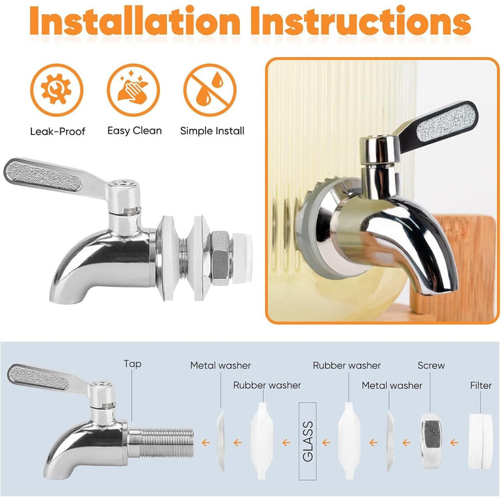 1 Gallon Glass Drink Dispenser for Parties 2Pack, Beverage Dispenser with Wood Stand, Drink Dispenser with 304 Stainless Steel Spigot Leakproof - Just Closeouts Canada Inc.