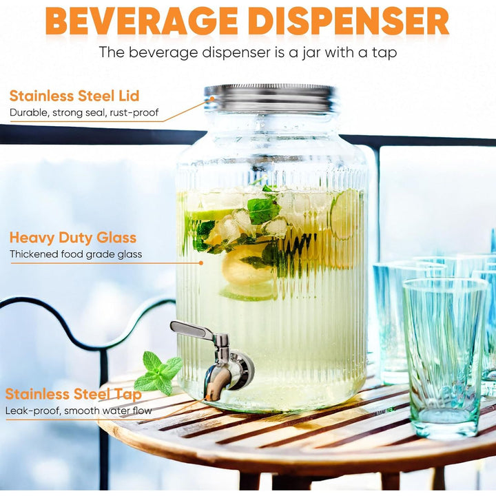 1 Gallon Glass Drink Dispenser for Parties 2Pack, Beverage Dispenser with Wood Stand, Drink Dispenser with 304 Stainless Steel Spigot Leakproof - Just Closeouts Canada Inc.