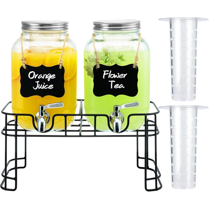 1 Gallon Glass Drink Dispensers for Parties, 2PACK Beverage Dispenser with Stand, Ice Cylinder and Stainless Steel Spigot 100% Leakproof, Beverage Dispenser for Lemonade Sun Tea - Just Closeouts Canada Inc.