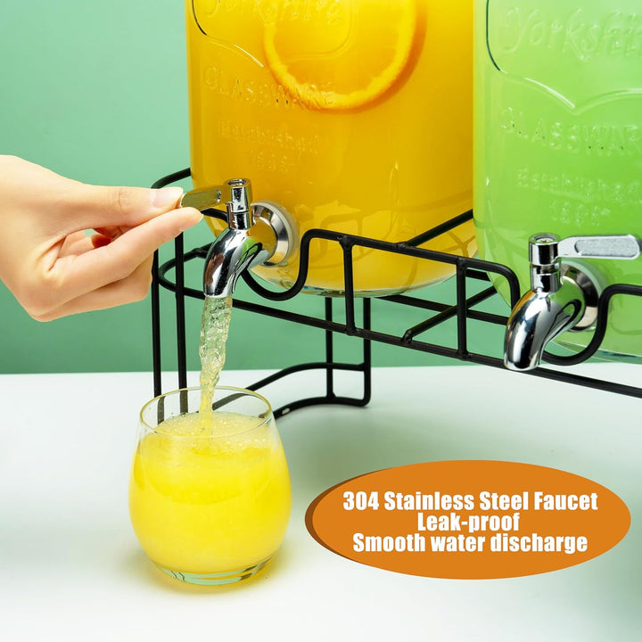 1 Gallon Glass Drink Dispensers for Parties, 2PACK Beverage Dispenser with Stand, Ice Cylinder and Stainless Steel Spigot 100% Leakproof, Beverage Dispenser for Lemonade Sun Tea - Just Closeouts Canada Inc.