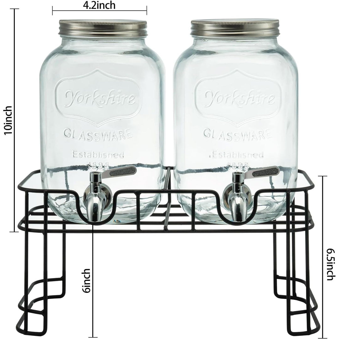 1 Gallon Glass Drink Dispensers for Parties, 2PACK Beverage Dispenser with Stand, Ice Cylinder and Stainless Steel Spigot 100% Leakproof, Beverage Dispenser for Lemonade Sun Tea - Just Closeouts Canada Inc.