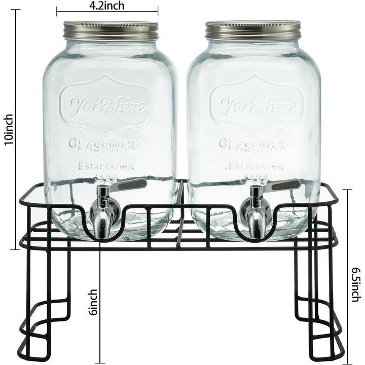 1 Gallon Glass Drink Dispensers for Parties, 2PACK Beverage Dispenser with Stand, Ice Cylinder and Stainless Steel Spigot 100% Leakproof, Beverage Dispenser for Lemonade Sun Tea - Just Closeouts Canada Inc.