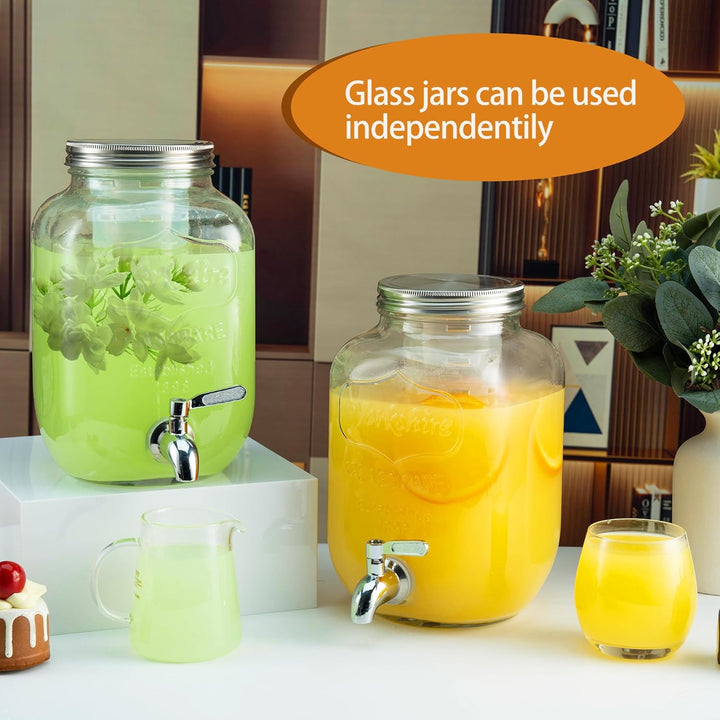 1 Gallon Glass Drink Dispensers for Parties, 2PACK Beverage Dispenser with Stand, Ice Cylinder and Stainless Steel Spigot 100% Leakproof, Beverage Dispenser for Lemonade Sun Tea - Just Closeouts Canada Inc.