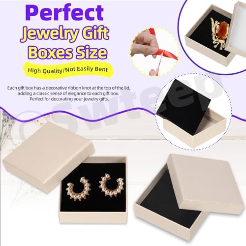 10 Beige Jewelry Gift Boxes with Ribbon and Scissors - Just Closeouts Canada Inc.X0043BX519