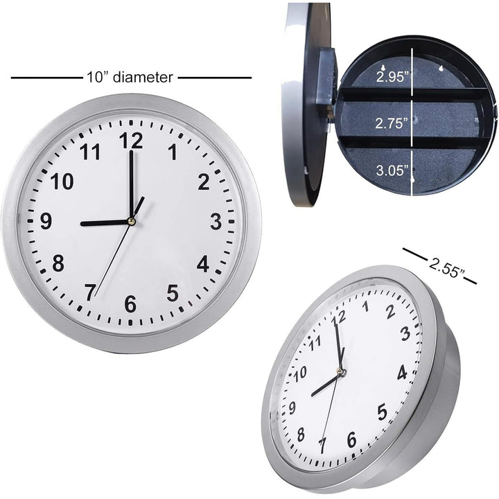 10 Inch Plastic Wall Clock with Hidden Safe, Indoor Cool Hidden Compartment Clock Diversion Safe with Secret Interior Storage for Jewelry, Cash, Valuables (Silver) - Just Closeouts Canada Inc.