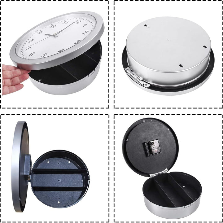 10 Inch Plastic Wall Clock with Hidden Safe, Indoor Cool Hidden Compartment Clock Diversion Safe with Secret Interior Storage for Jewelry, Cash, Valuables (Silver) - Just Closeouts Canada Inc.