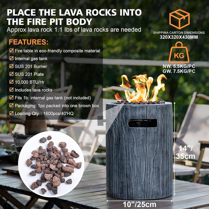 10 Inch Propane Fire Pit Round Base, 10,000 BTU Outdoor Propane Fire Pit with Lava Rocks, Fire Water Resistant Anti - Freezing Composite Materials, CSA Certified Fire Pit for Patio, Garden - Just Closeouts Canada Inc.
