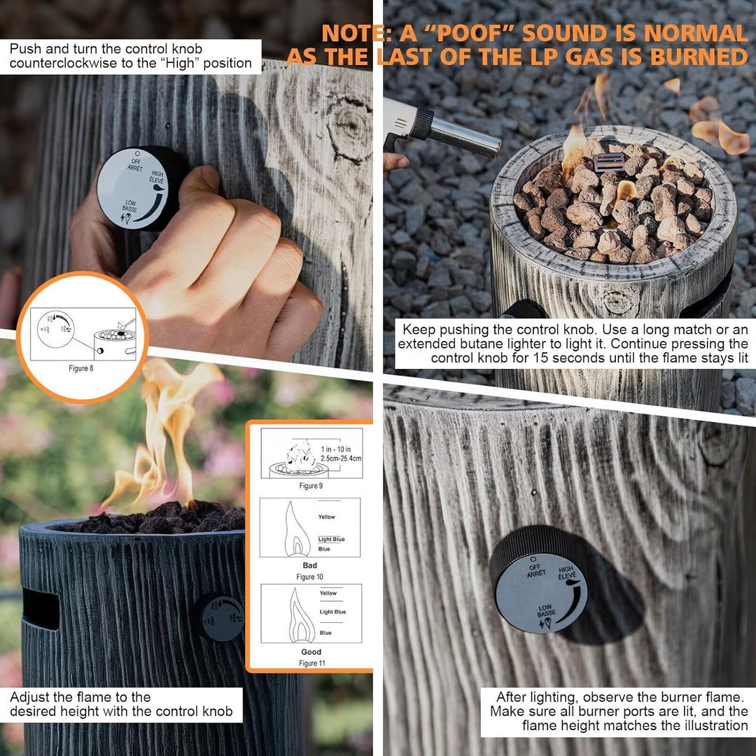 10 Inch Propane Fire Pit Round Base, 10,000 BTU Outdoor Propane Fire Pit with Lava Rocks, Fire Water Resistant Anti - Freezing Composite Materials, CSA Certified Fire Pit for Patio, Garden - Just Closeouts Canada Inc.