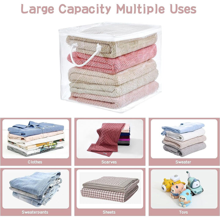 10 Pack Clear Zippered Storage Bags with Handles, PVC Storage Cube with Two - way Zipper, Foldable Closet Organizer Bed Sheet Organizer, Plastic Moving Bag Bin for Clothes, Towel, Sweater - Just Closeouts Canada Inc.