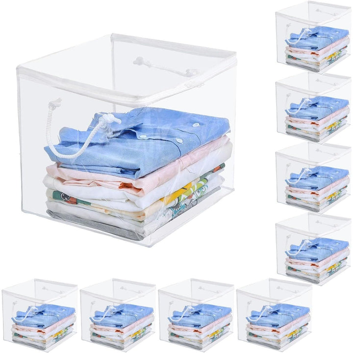 10 Pack Clear Zippered Storage Bags with Handles, PVC Storage Cube with Two - way Zipper, Foldable Closet Organizer Bed Sheet Organizer, Plastic Moving Bag Bin for Clothes, Towel, Sweater - Just Closeouts Canada Inc.
