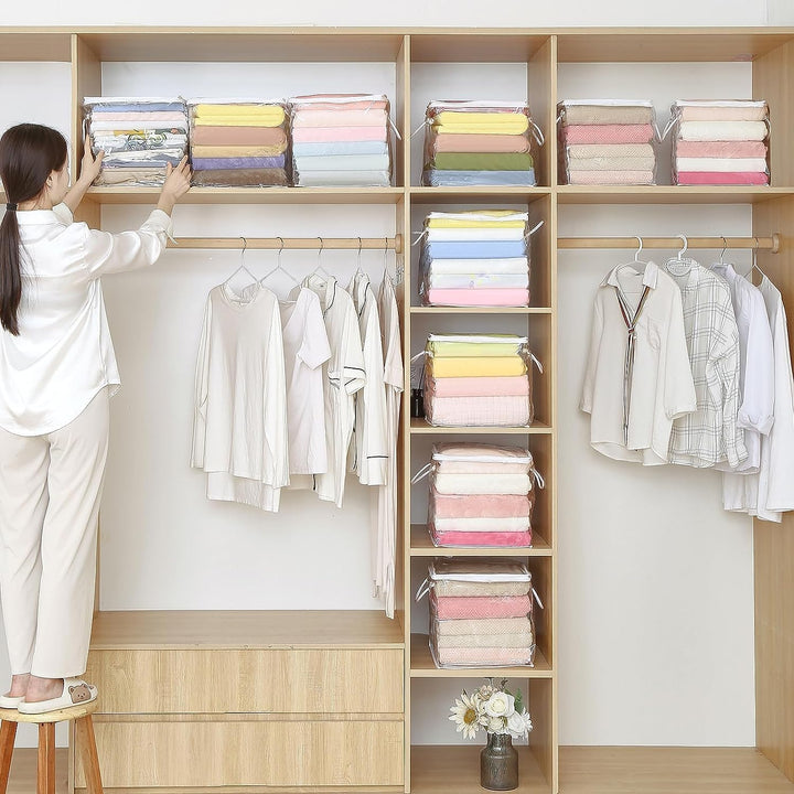 10 Pack Clear Zippered Storage Bags with Handles, PVC Storage Cube with Two - way Zipper, Foldable Closet Organizer Bed Sheet Organizer, Plastic Moving Bag Bin for Clothes, Towel, Sweater - Just Closeouts Canada Inc.