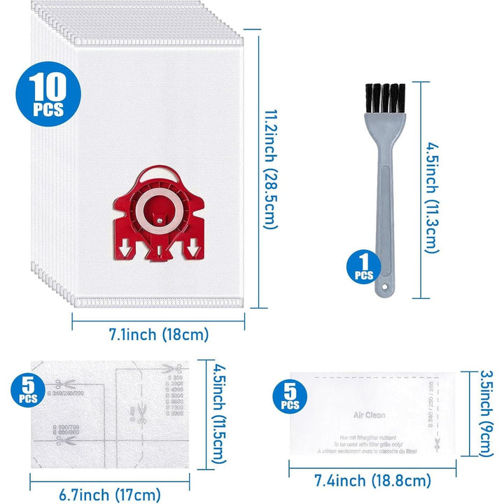 10 Pack Replacement Miele Vacuum Bag,3D AirClean Dust Bags Compatible with Miele GN Series Classic C1, Complete C1/C2/C3,S2,S3,S4,S5,S6,S7,S8 Series Vacuum Cleaner Bags with 10 Filters and 1 Brushes - Just Closeouts Canada Inc.X003YGOLFN