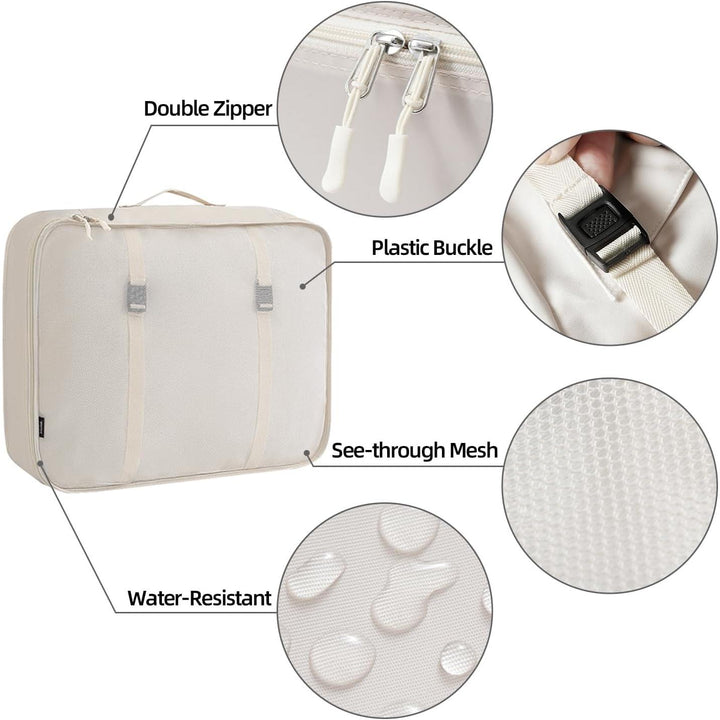 10 Set Packing Cubes Various Sizes Packing Organizer for Travel Accessories Luggage Carry On Suitcase - Cream - Just Closeouts Canada Inc.