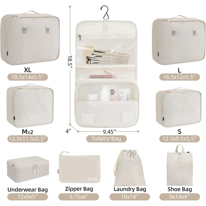 10 Set Packing Cubes Various Sizes Packing Organizer for Travel Accessories Luggage Carry On Suitcase - Cream - Just Closeouts Canada Inc.