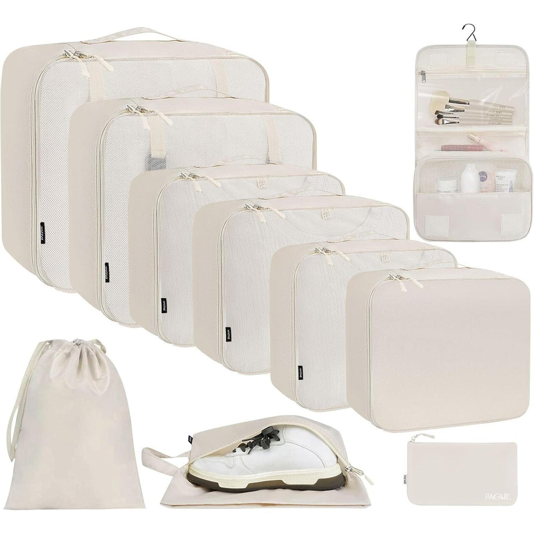 10 Set Packing Cubes Various Sizes Packing Organizer for Travel Accessories Luggage Carry On Suitcase - Cream - Just Closeouts Canada Inc.