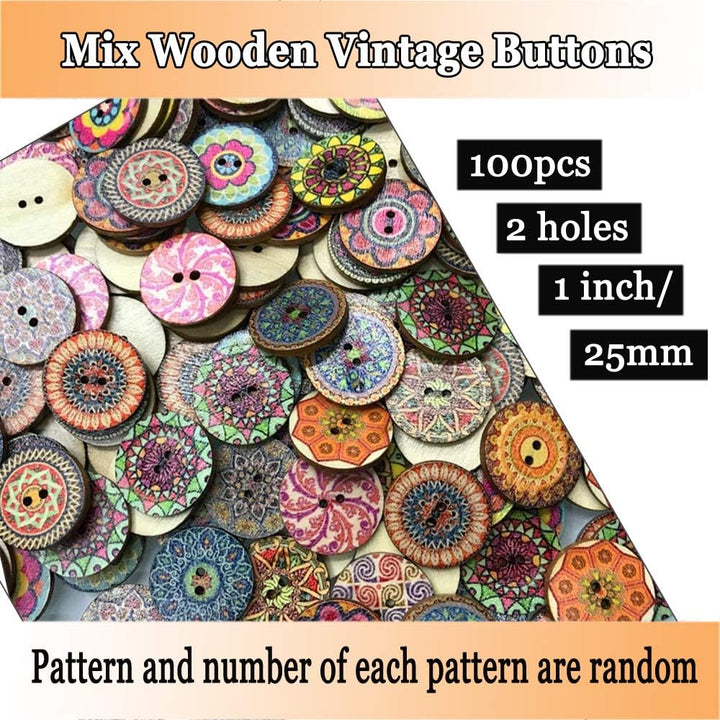 100 Assorted 1-Inch Colourful Wood Buttons - Just Closeouts Canada Inc.X0041W5YYB