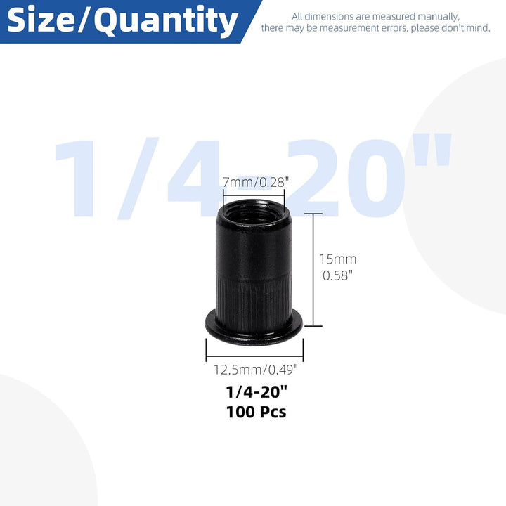 100 Black Zinc-Plated 1/4-20 UNC Flat Head Rivet Nuts - Just Closeouts Canada Inc.