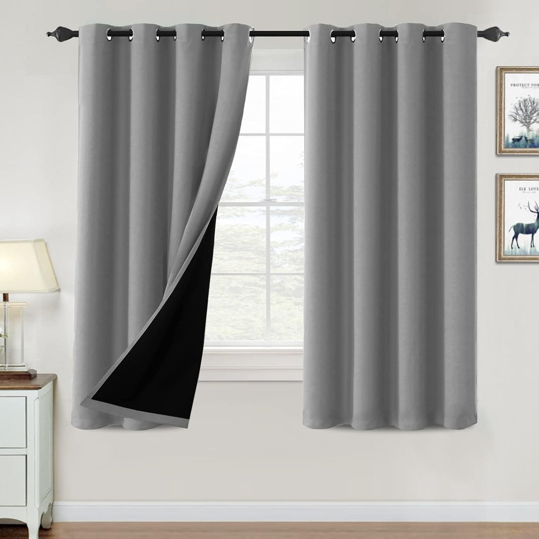 100% Blackout Curtains for Bedroom Thermal Insulated Blackout Curtains 63 inch Length Heat and Full Light Blocking Curtains for Living Room with Black Liner 2 Panels Set, Dove Gray - Just Closeouts Canada Inc.
