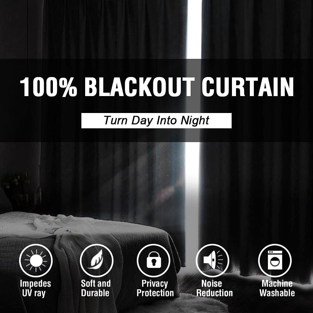 100% Blackout Curtains for Bedroom Thermal Insulated Blackout Curtains 63 inch Length Heat and Full Light Blocking Curtains for Living Room with Black Liner 2 Panels Set, Dove Gray - Just Closeouts Canada Inc.