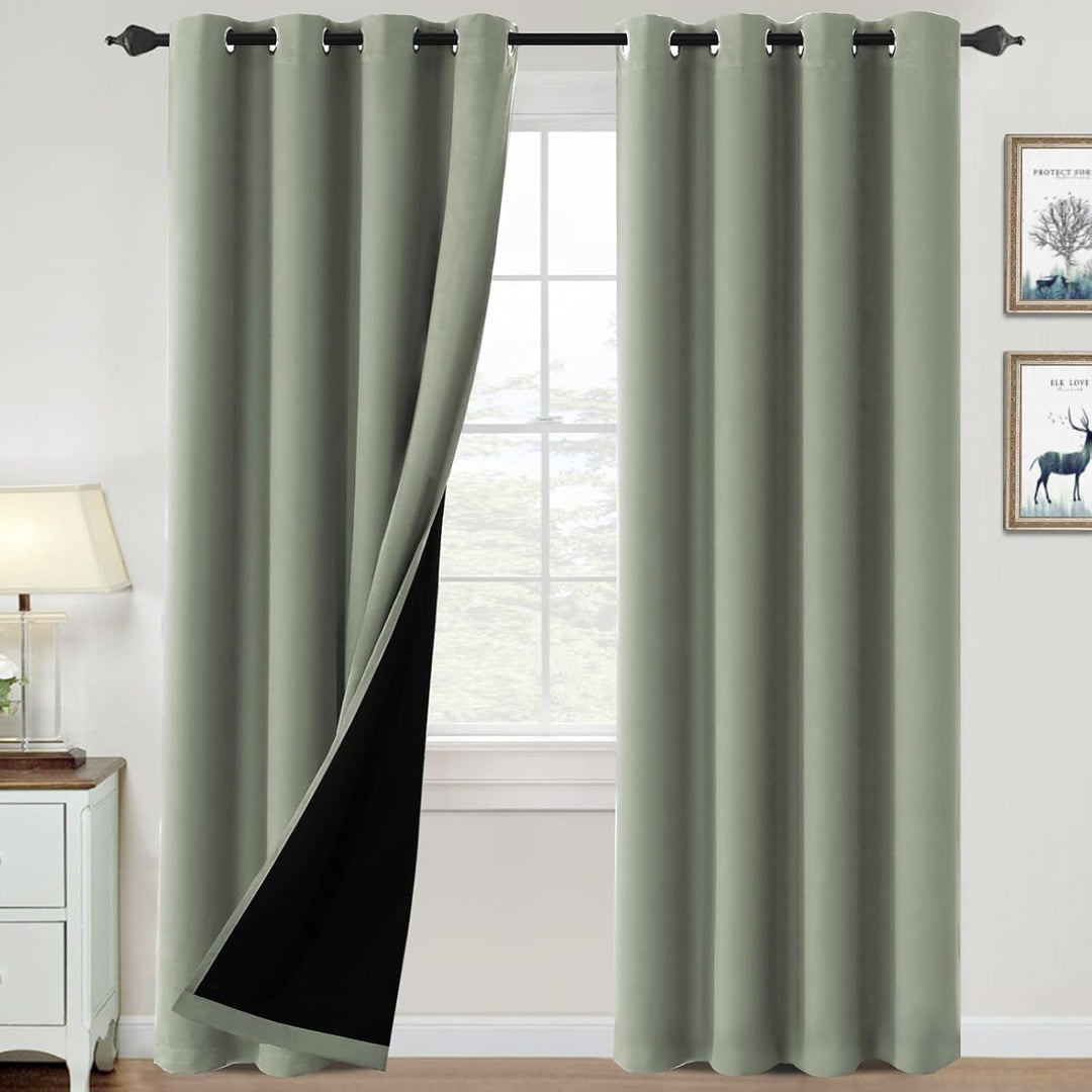 100% Blackout Curtains for Bedroom, Thermal Insulated Blackout Curtains Sage Green 96 inch Long, Heat and Light Blocking Curtains for Living Room Grommet Window Curtains 2 Panels Set - Just Closeouts Canada Inc.