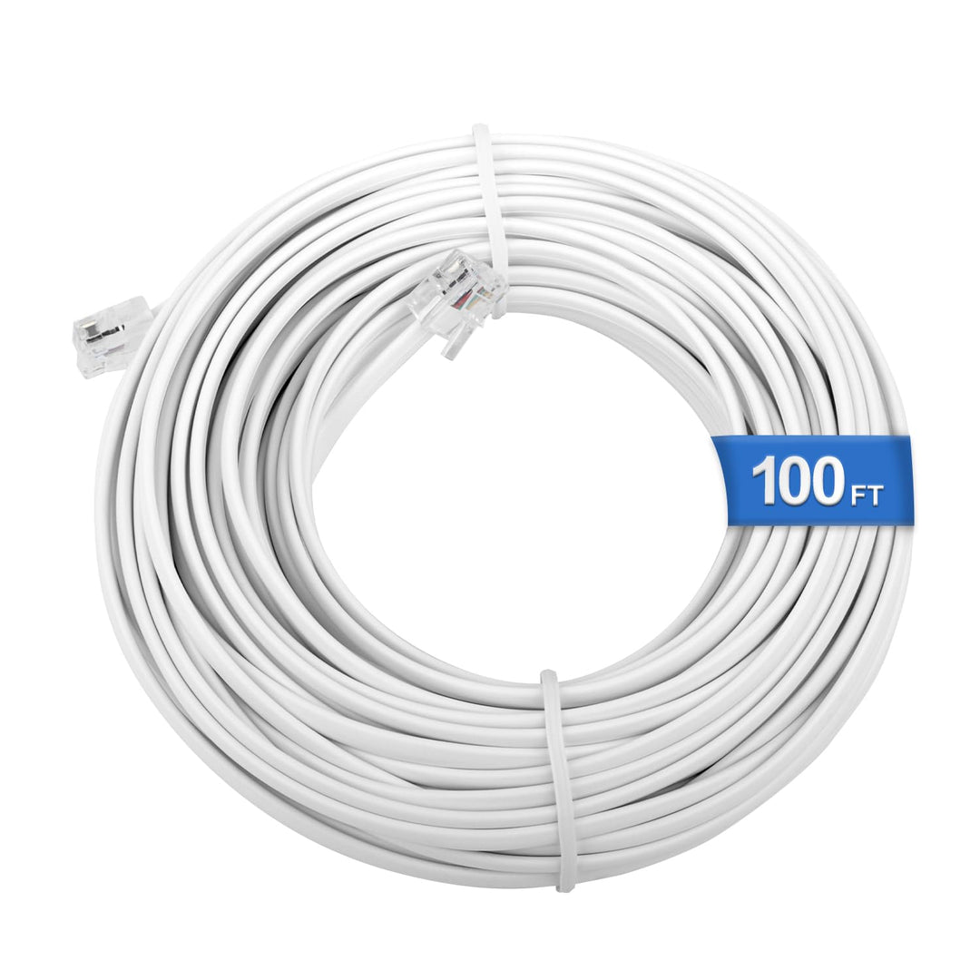100 ft White RJ11 Telephone Extension Cable, 6P4C - Just Closeouts Canada Inc.