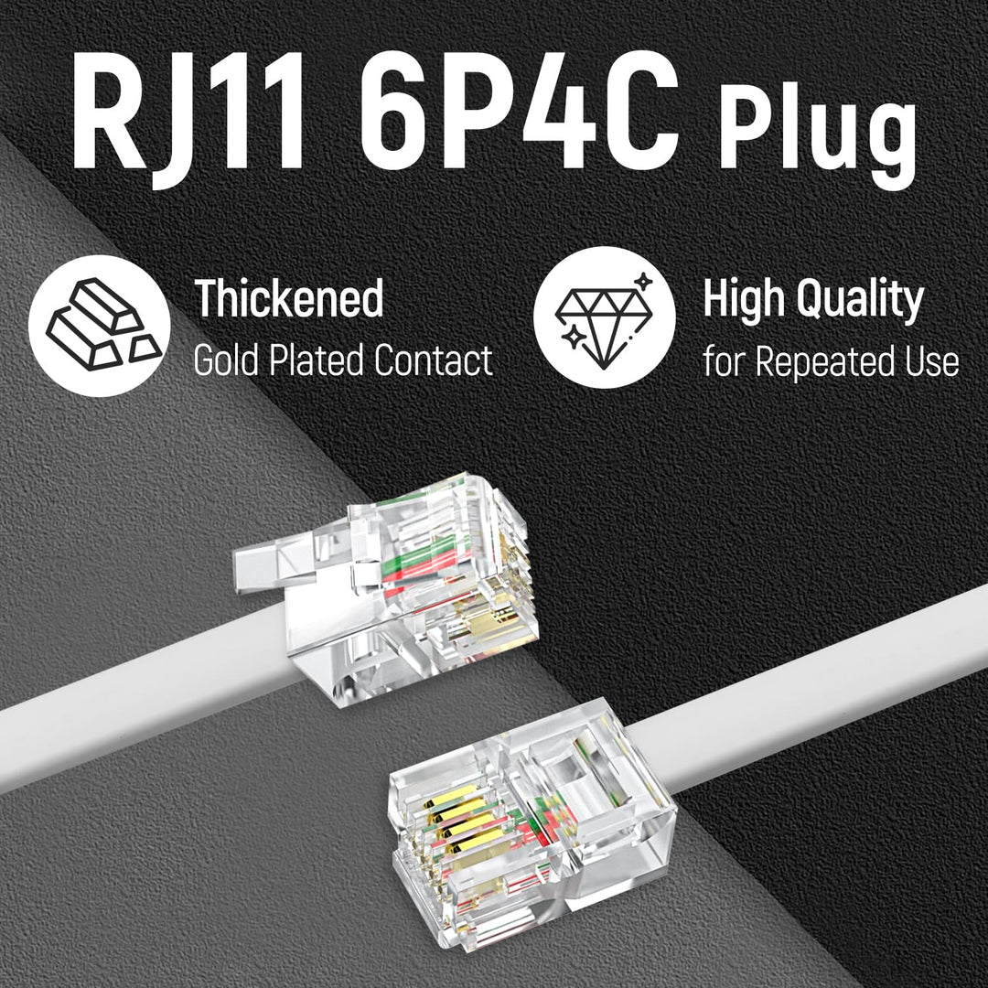 100 ft White RJ11 Telephone Extension Cable, 6P4C - Just Closeouts Canada Inc.