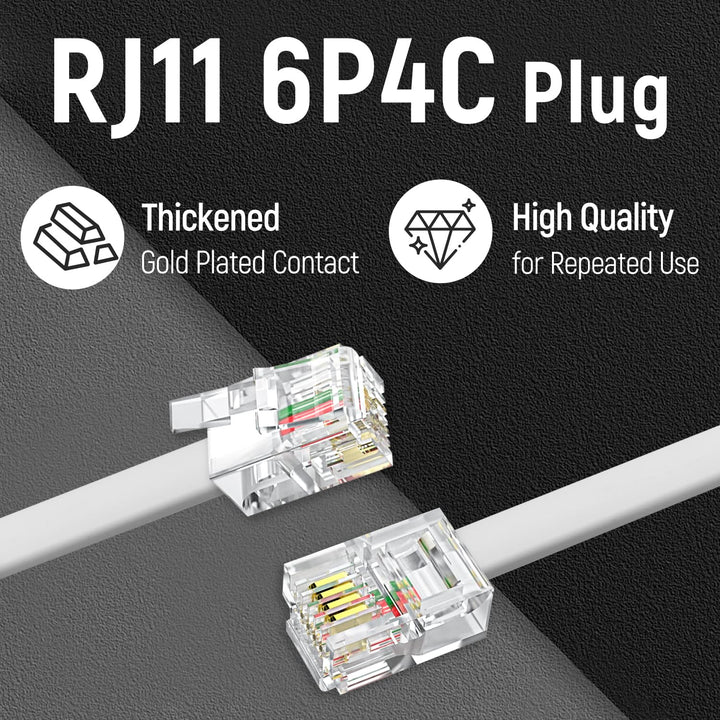 100 ft White RJ11 Telephone Extension Cable, 6P4C - Just Closeouts Canada Inc.