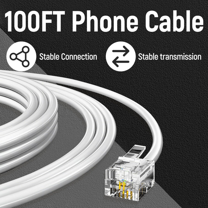 100 ft White RJ11 Telephone Extension Cable, 6P4C - Just Closeouts Canada Inc.
