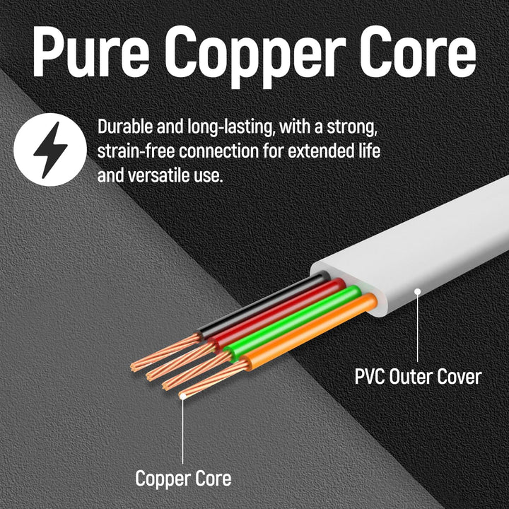 100 ft White RJ11 Telephone Extension Cable, 6P4C - Just Closeouts Canada Inc.