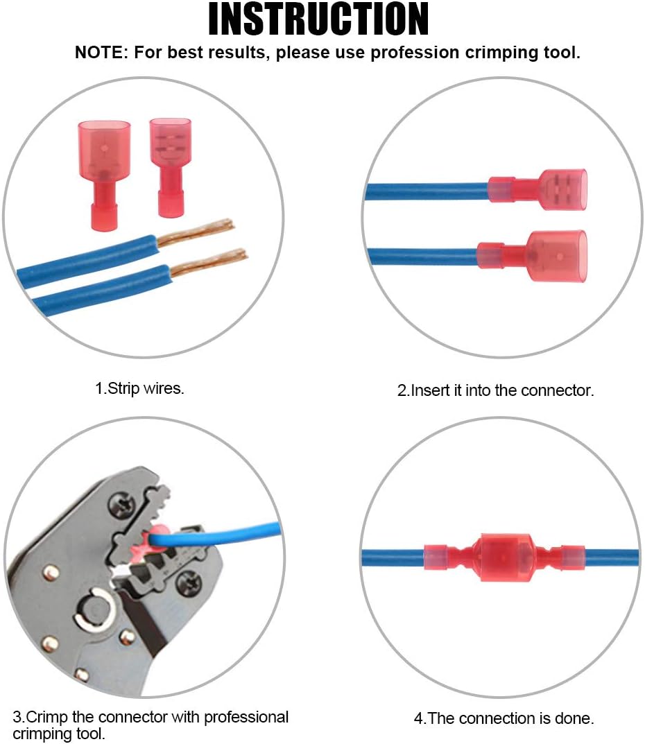 100 Fully Insulated Male and Female Spade Crimp Terminals - Just Closeouts Canada Inc.